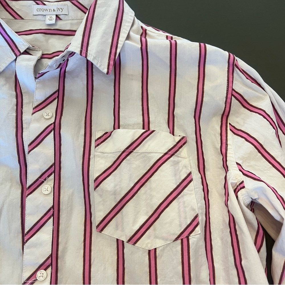 Pink Striped Cotton Button Down XL - Picture 2 of 5